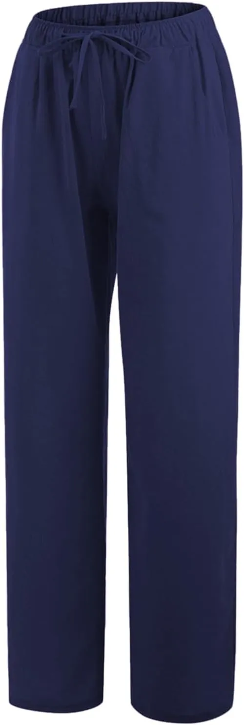 PTOLOCIF Cotton Linen Pants Women,Wide Leg Harem Pants Loose Elastic Waist Palazzo Pants Comfy Lounge Baggy Sweatpants