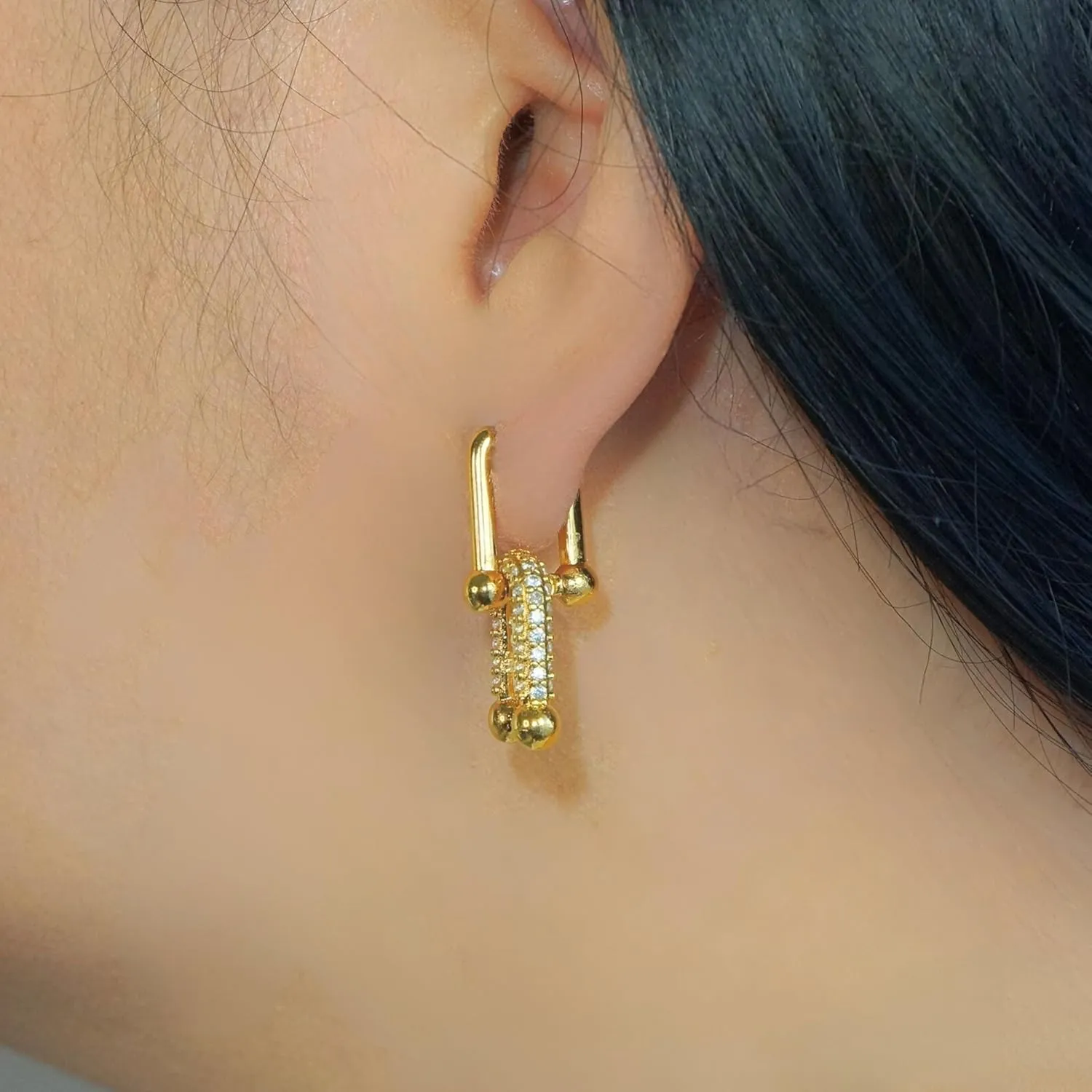 QueenBee Small 14K Gold & 925 Sterling Silver Paperclip Zirconia Hoop Earrings  Dainty Convertible Huggie with Removable Drop, Adjustable Retro Jewelry Gift for Holidays, Weddings, Birthdays & Bridesmaids