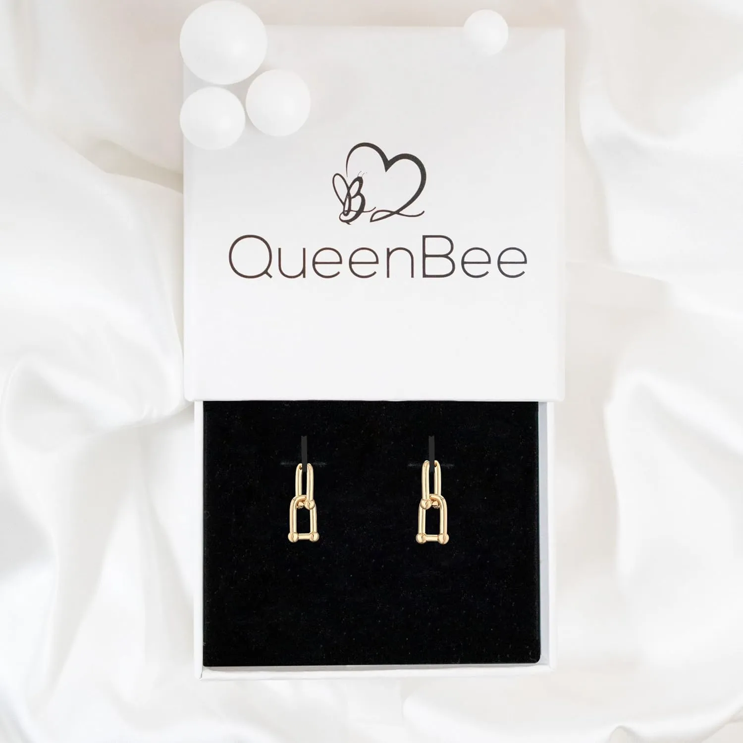QueenBee Small 14K Gold & 925 Sterling Silver Paperclip Zirconia Hoop Earrings  Dainty Convertible Huggie with Removable Drop, Adjustable Retro Jewelry Gift for Holidays, Weddings, Birthdays & Bridesmaids