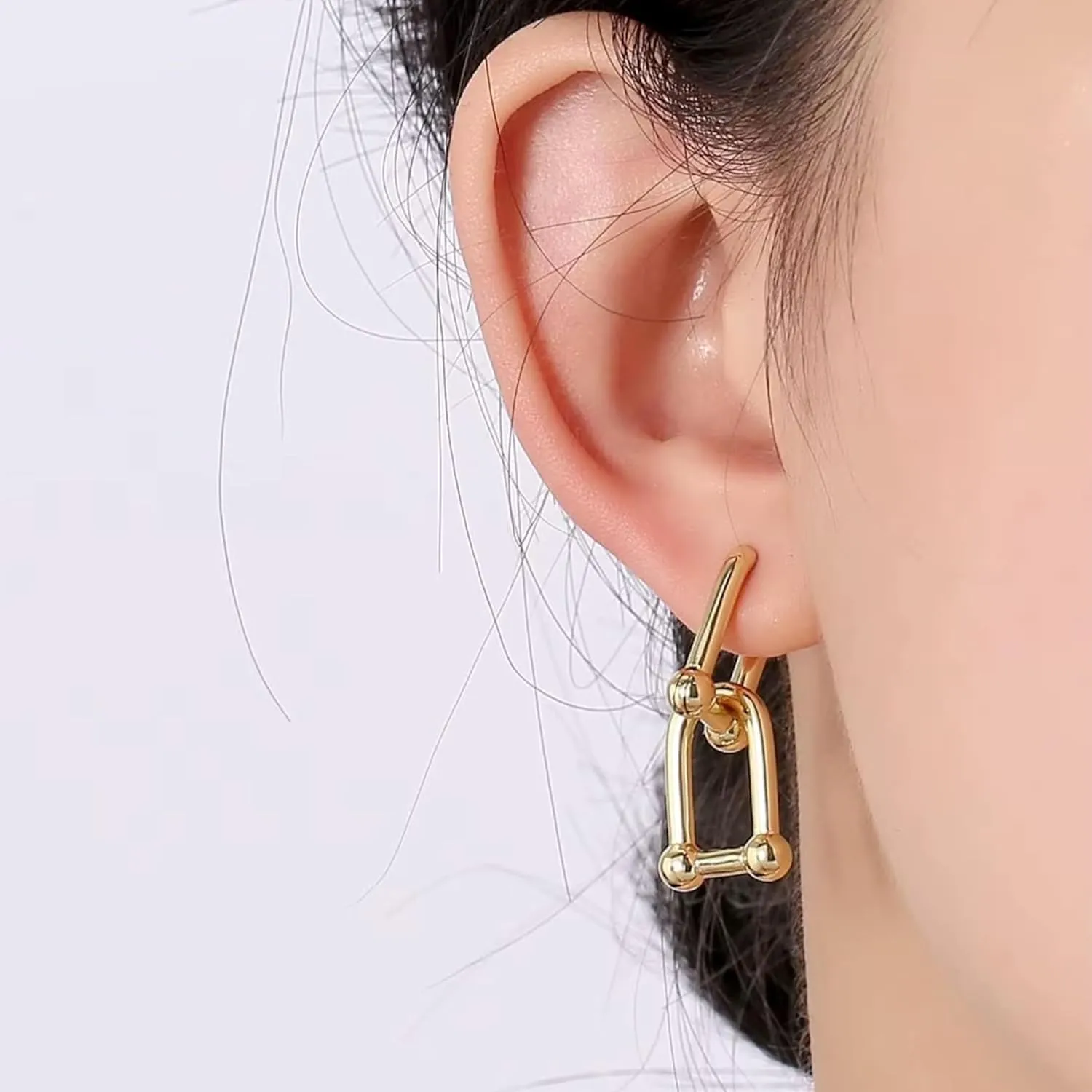 QueenBee Small 14K Gold & 925 Sterling Silver Paperclip Zirconia Hoop Earrings  Dainty Convertible Huggie with Removable Drop, Adjustable Retro Jewelry Gift for Holidays, Weddings, Birthdays & Bridesmaids