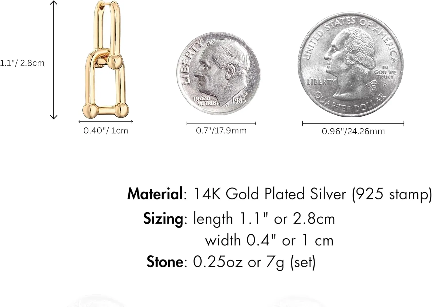QueenBee Small 14K Gold & 925 Sterling Silver Paperclip Zirconia Hoop Earrings  Dainty Convertible Huggie with Removable Drop, Adjustable Retro Jewelry Gift for Holidays, Weddings, Birthdays & Bridesmaids
