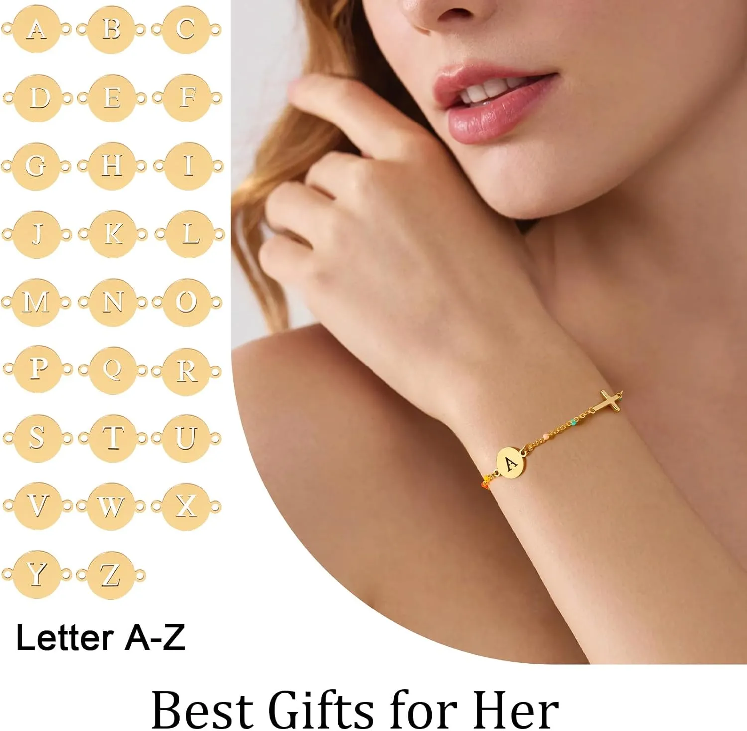 Raicegs Cross Bracelet with Initial 18K Gold Initial Bracelets for Women Teen Colorful Dainty Link Chain Bracelets Christian Gifts for Women Faith Jewelry