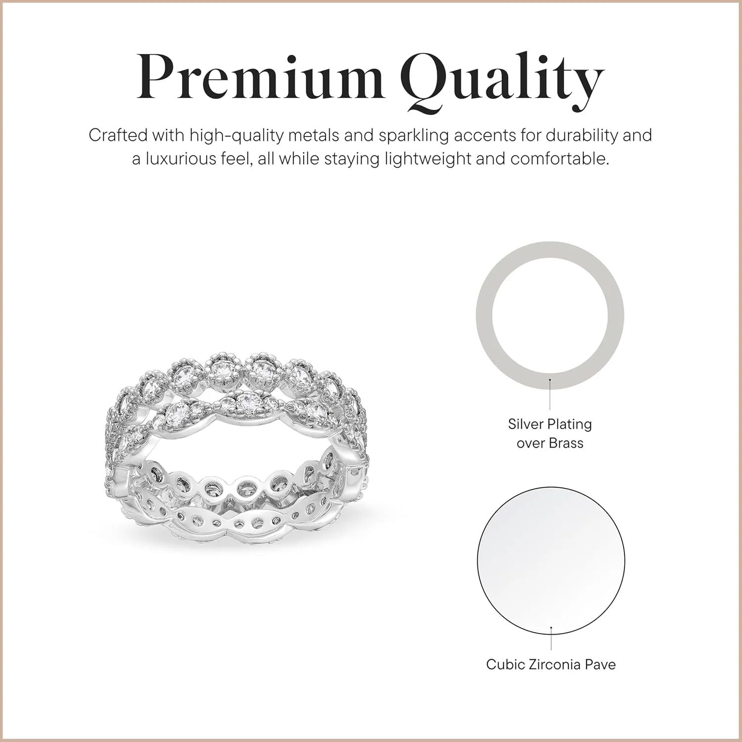 Rocksbox Pave & CZ Ring Set - Women's Ring Set - High Polish Plating with Cubic Zirconia Pave - Premium Quality Jewelry