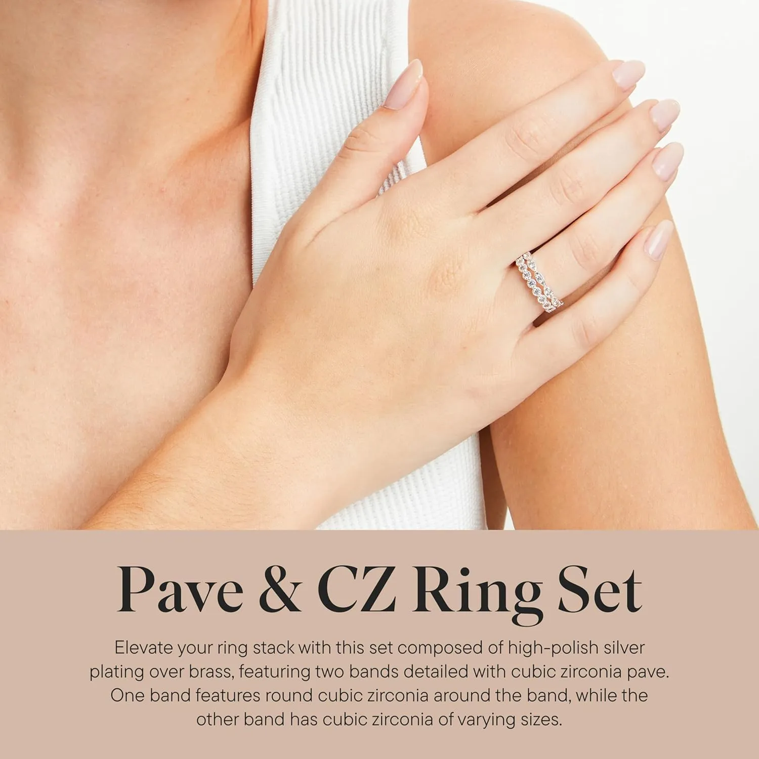 Rocksbox Pave & CZ Ring Set - Women's Ring Set - High Polish Plating with Cubic Zirconia Pave - Premium Quality Jewelry