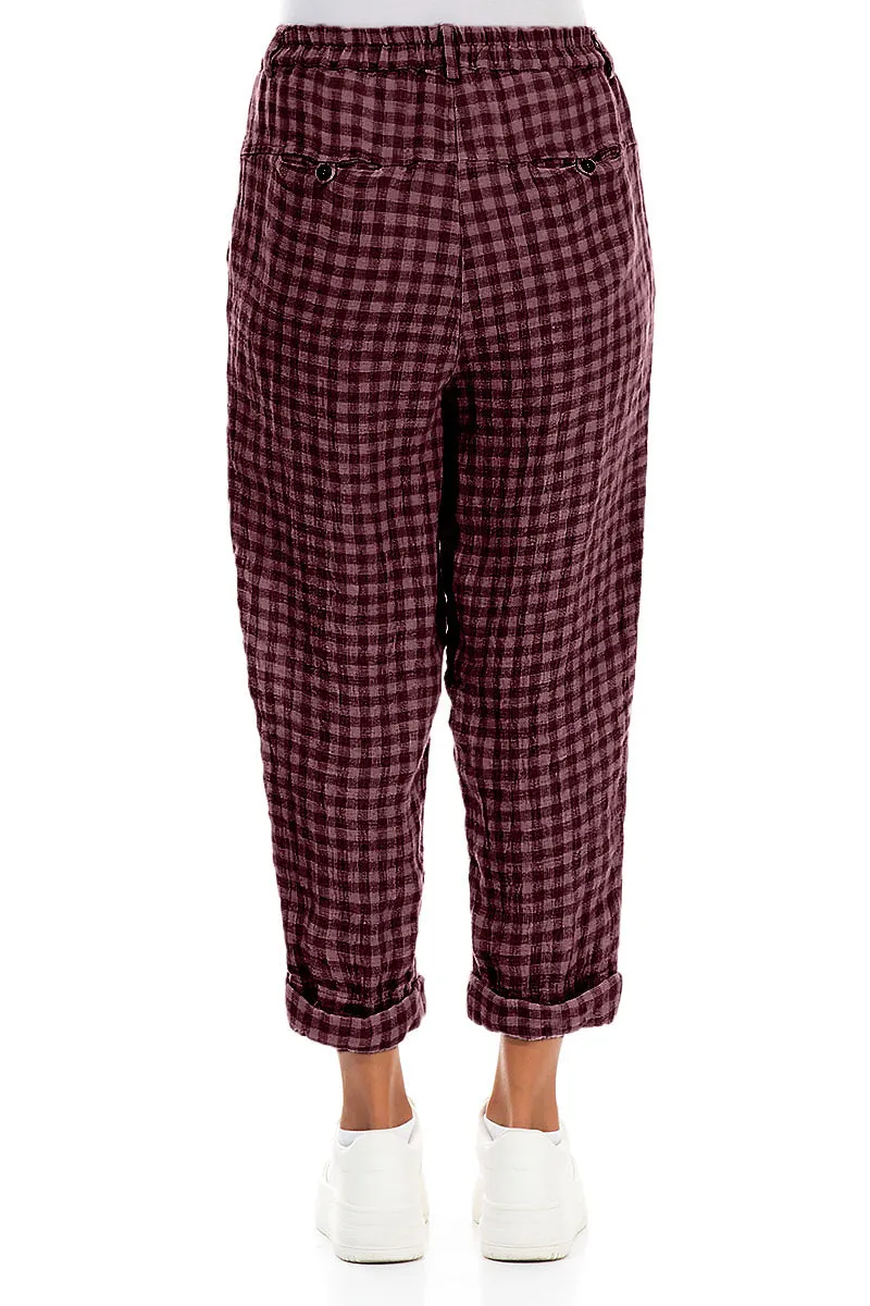 Roll Up Mauve Taupe Check Linen Trousers