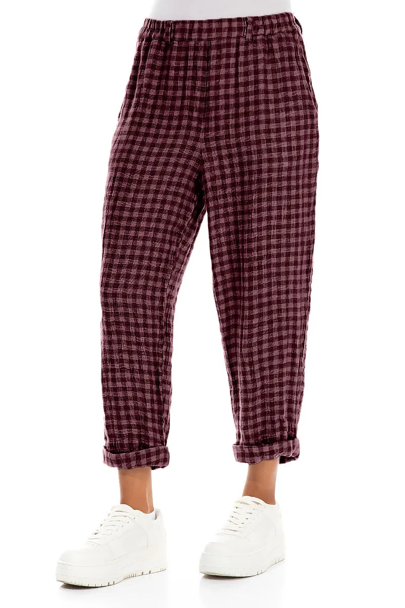 Roll Up Mauve Taupe Check Linen Trousers