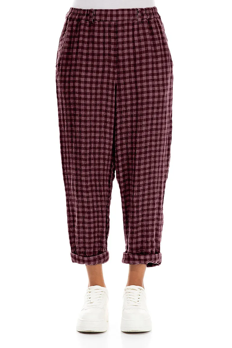 Roll Up Mauve Taupe Check Linen Trousers