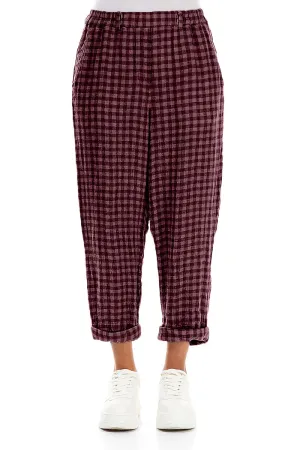 Roll Up Mauve Taupe Check Linen Trousers
