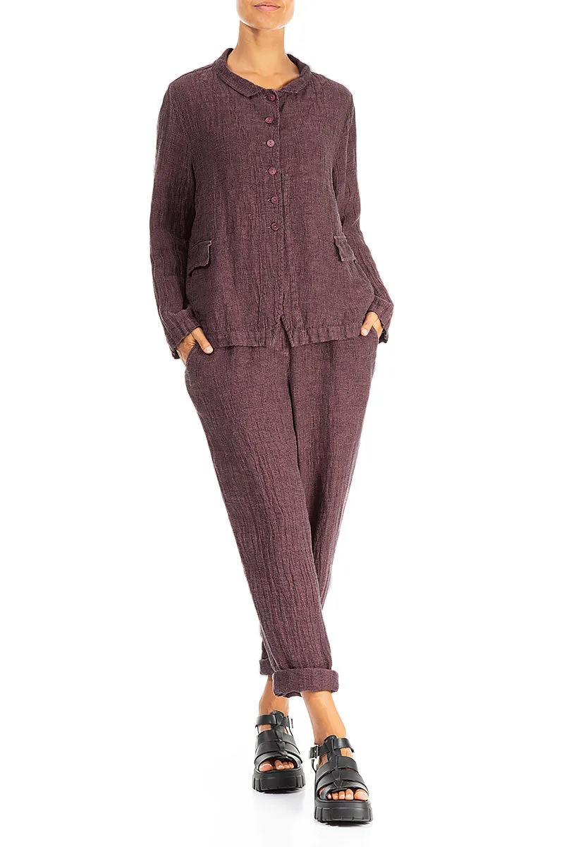 Roll Up Mauve Taupe Mélange Linen Trousers