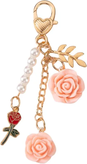 Rose Keychain Charms Camellia Flower Pendent Tassel Chain Key Rings Accessories for Women