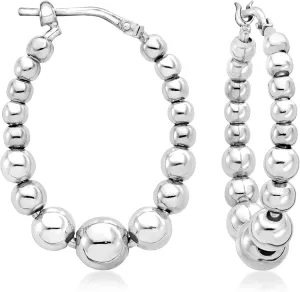 Ross-Simons Italian Sterling Silver Beaded Oval Hoop Earrings
