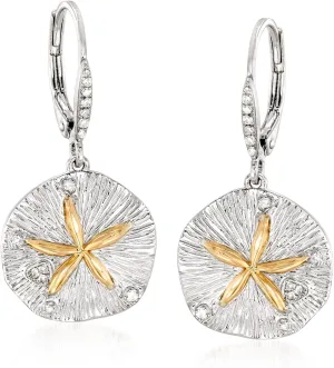 Ross-Simons Sterling Silver and 14kt Gold Sand Dollar Drop Earrings With .10 ct. t.w. Diamonds