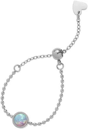 Round Opal Chain Link Statement Adjustable Ring Stainless Steel Birthstone Beaded Ball Stacking Knuckle Tail Finger Rings Love Heart Tassel Dangling Charm Bands Fashion Wedding Engagement Jewelry Gifts for Women Daughter