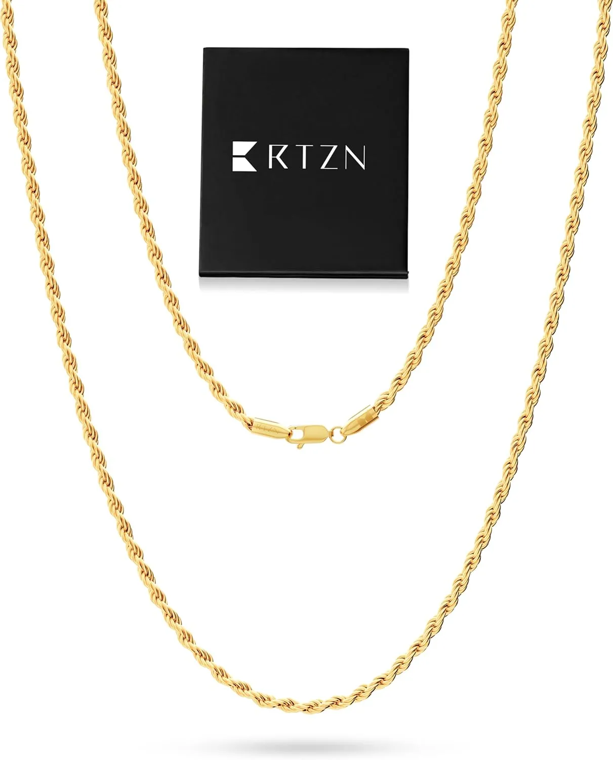 RTZN Gold Rope Chain for Men  3mm Mens Rope Chain  Premium Stainless Steel Necklace for Men & Boys  NON-TARNISH & 100% Waterproof Silver, Black, Gold Mens Chain Necklaces  18/20/22/24/26 Inches