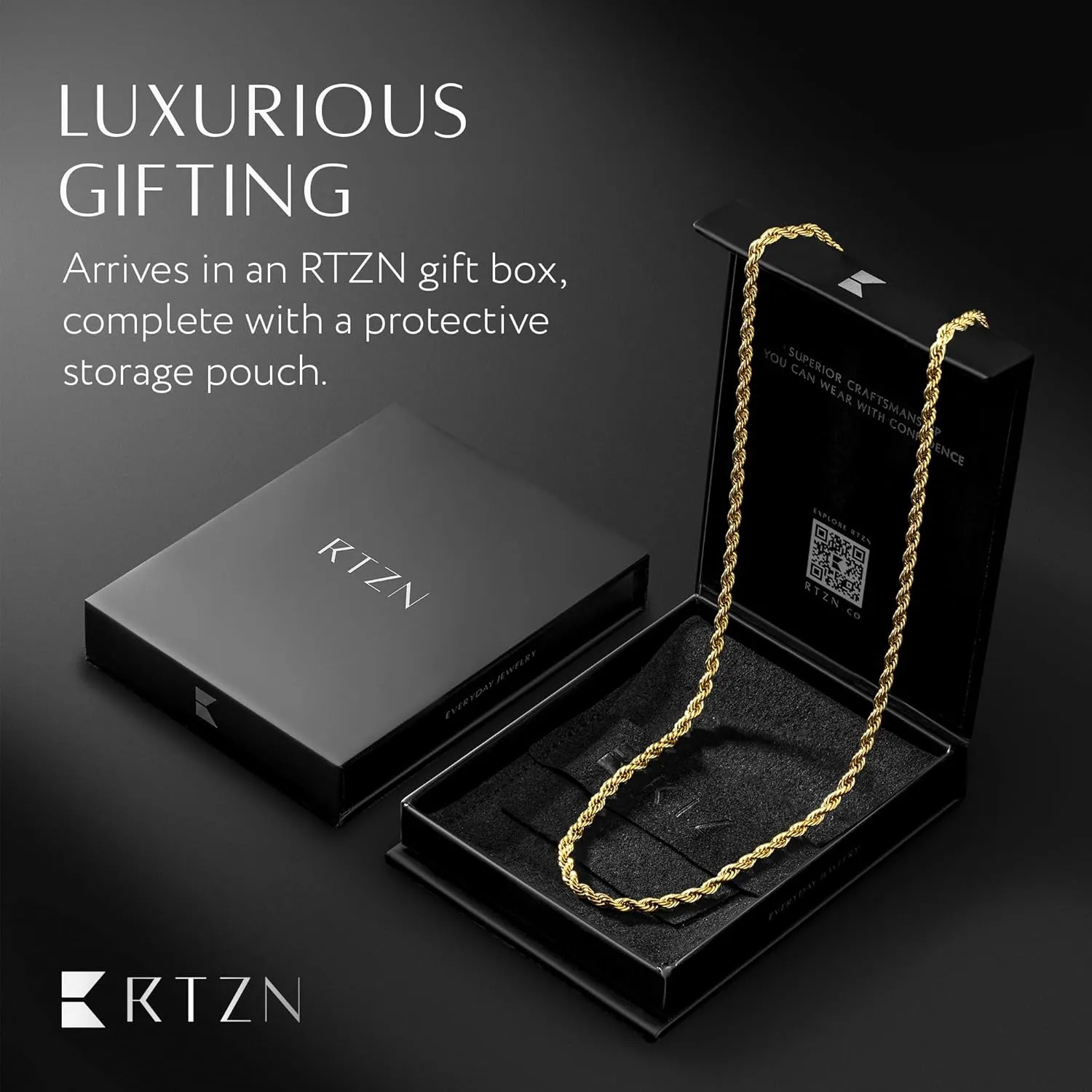 RTZN Gold Rope Chain for Men  3mm Mens Rope Chain  Premium Stainless Steel Necklace for Men & Boys  NON-TARNISH & 100% Waterproof Silver, Black, Gold Mens Chain Necklaces  18/20/22/24/26 Inches