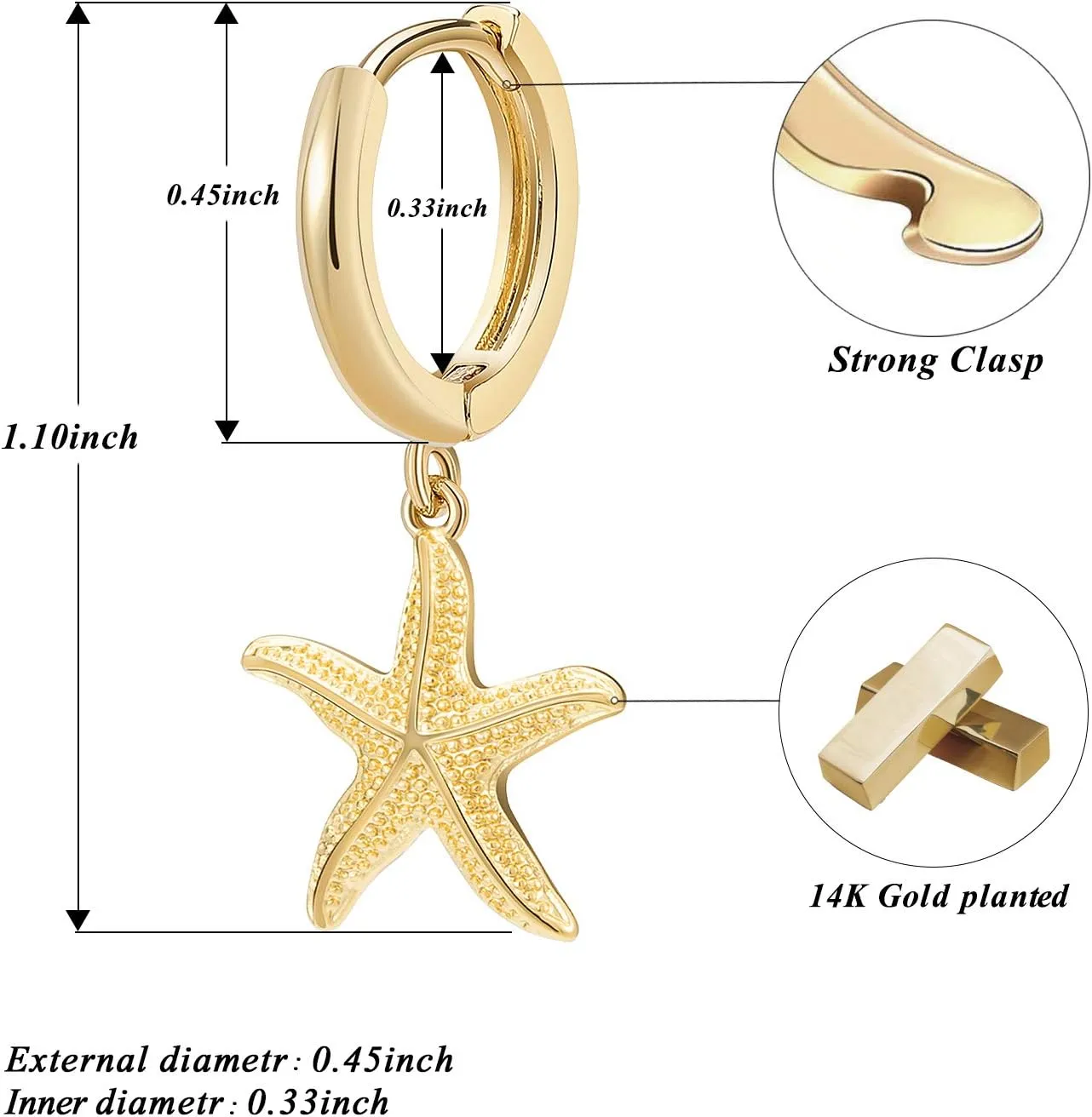 SANNYRA Mothers Day Huggie Earrings for Women - 14K Gold Plated Beach Sea Drop Dangle Earrings - Starfish Butterfly Moon Star Seashell Beachy Jewelry