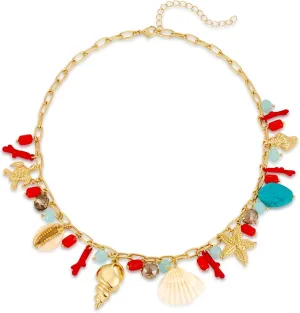 Sea Shell Necklace For Women With Ocean Charms Trendy Red Coral Seashell Conch Necklace Summer Beach Starfish Pendant Necklaces Jewelry Gift