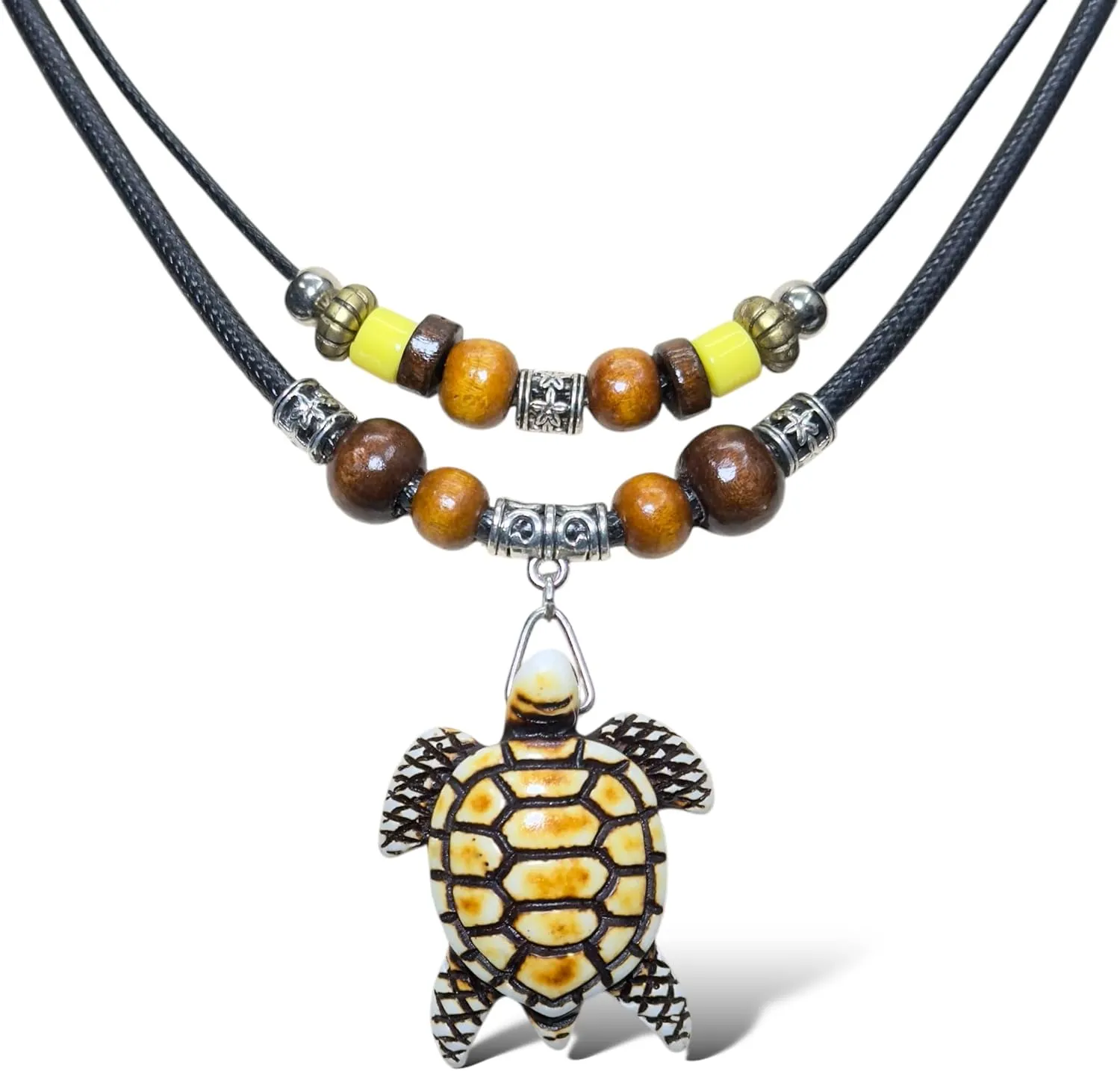 Sea Turtle Double Layer Necklace For Women Men Yak Bone Tortoise Hawaii Tribal Surfer Necklace Sea Turtles Pendants Necklaces Gift For Unisex