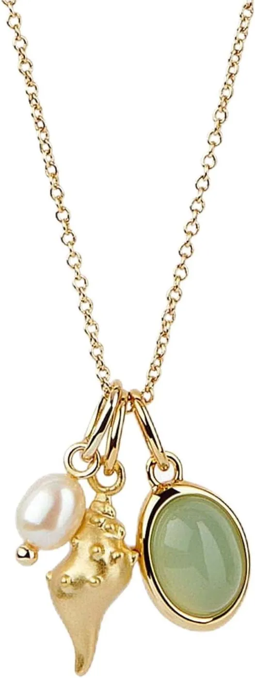 Shell Pearl Pendant Necklace Shell Conch Necklace Green Stone Necklaces for Women