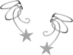 Shooting Star Non-pierced Wave Ear Cuff Earring Wrap Pair 925 Sterling Silver