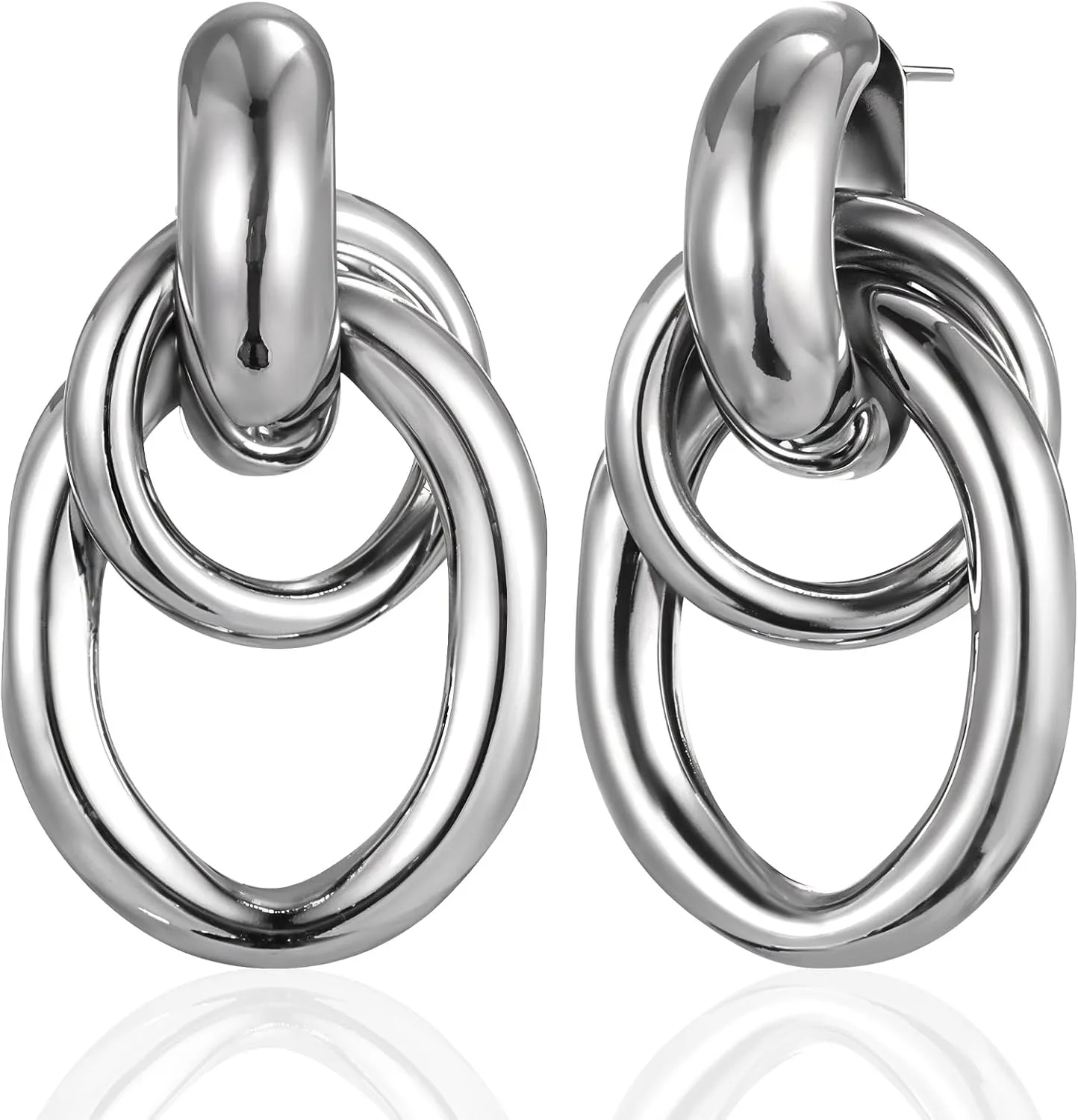 Silver Knot Earrings for Women, ValueBargain Chunky Silver Earrings, Lightweight and Anti-Sensitive Suitable for Casual Events and Parties
