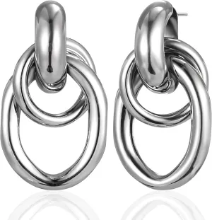 Silver Knot Earrings for Women, ValueBargain Chunky Silver Earrings, Lightweight and Anti-Sensitive Suitable for Casual Events and Parties