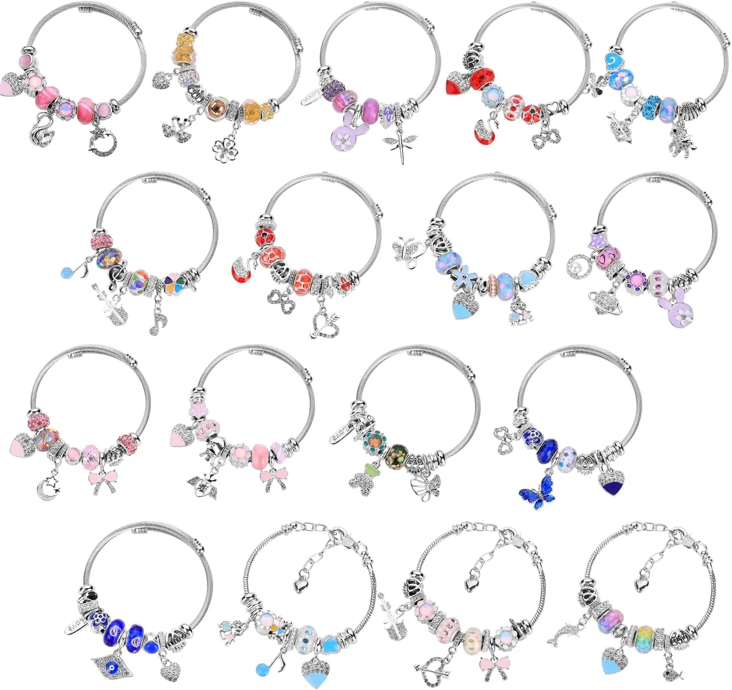 Silver Plated Charm friendship Bracelets for girls,Stainless Steel Bangle bracelets with jewelry box, Adjustable Girls Women Jewelry Suitable for holiday party gifts