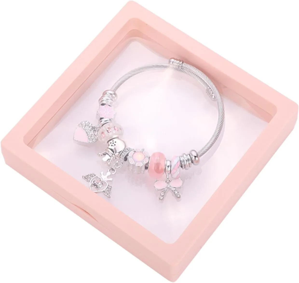 Silver Plated Charm friendship Bracelets for girls,Stainless Steel Bangle bracelets with jewelry box, Adjustable Girls Women Jewelry Suitable for holiday party gifts