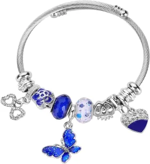 Silver Plated Charm friendship Bracelets for girls,Stainless Steel Bangle bracelets with jewelry box, Adjustable Girls Women Jewelry Suitable for holiday party gifts