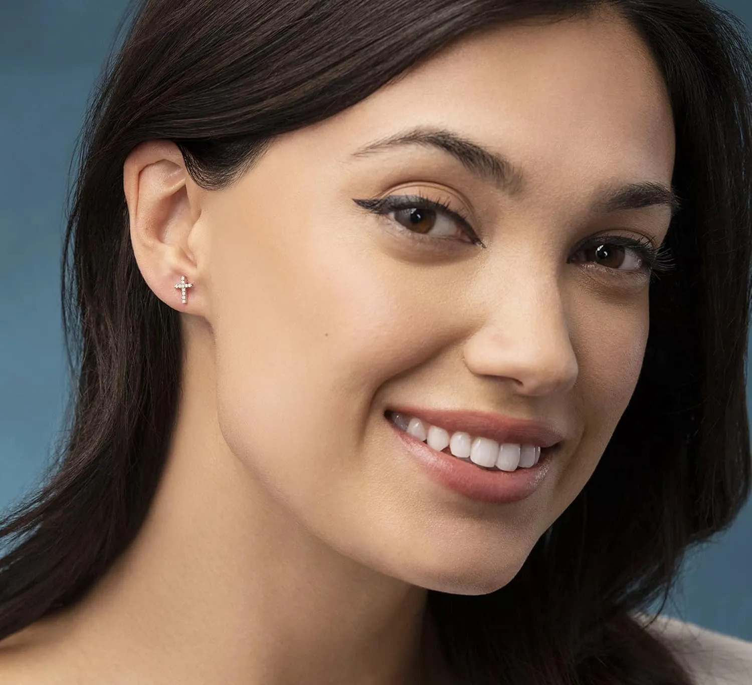 Silver Small Cross Stud Earrings, Hypoallergenic Stainless Steel CZ Cross Earrings for Women Men
