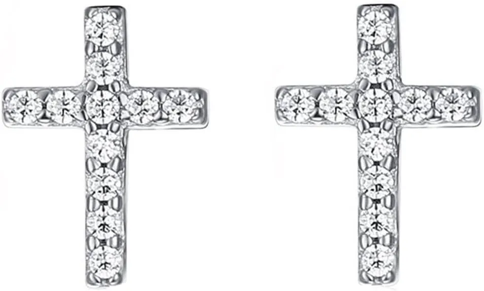 Silver Small Cross Stud Earrings, Hypoallergenic Stainless Steel CZ Cross Earrings for Women Men