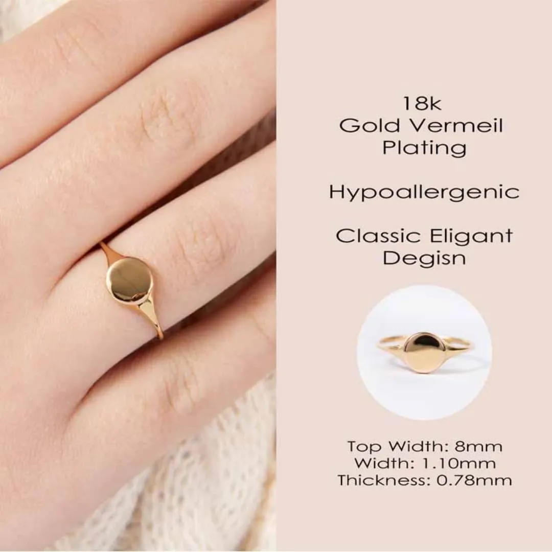 Silver Smile  18K Gold Vermeil Signet Ring  Hypoallergenic, Tarnish-Resistant Finish  Elegant Stackable Fine Jewelry