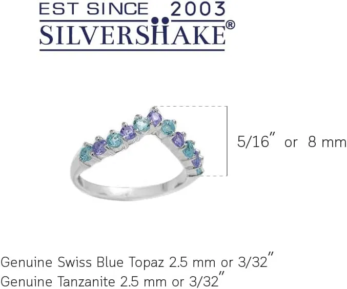 Silvershake Round Shape Gemstone White Gold Plated or Yellow Gold Plated 925 Sterling Silver Chevron Style V Shape Stackable Ring Jewelry for Women