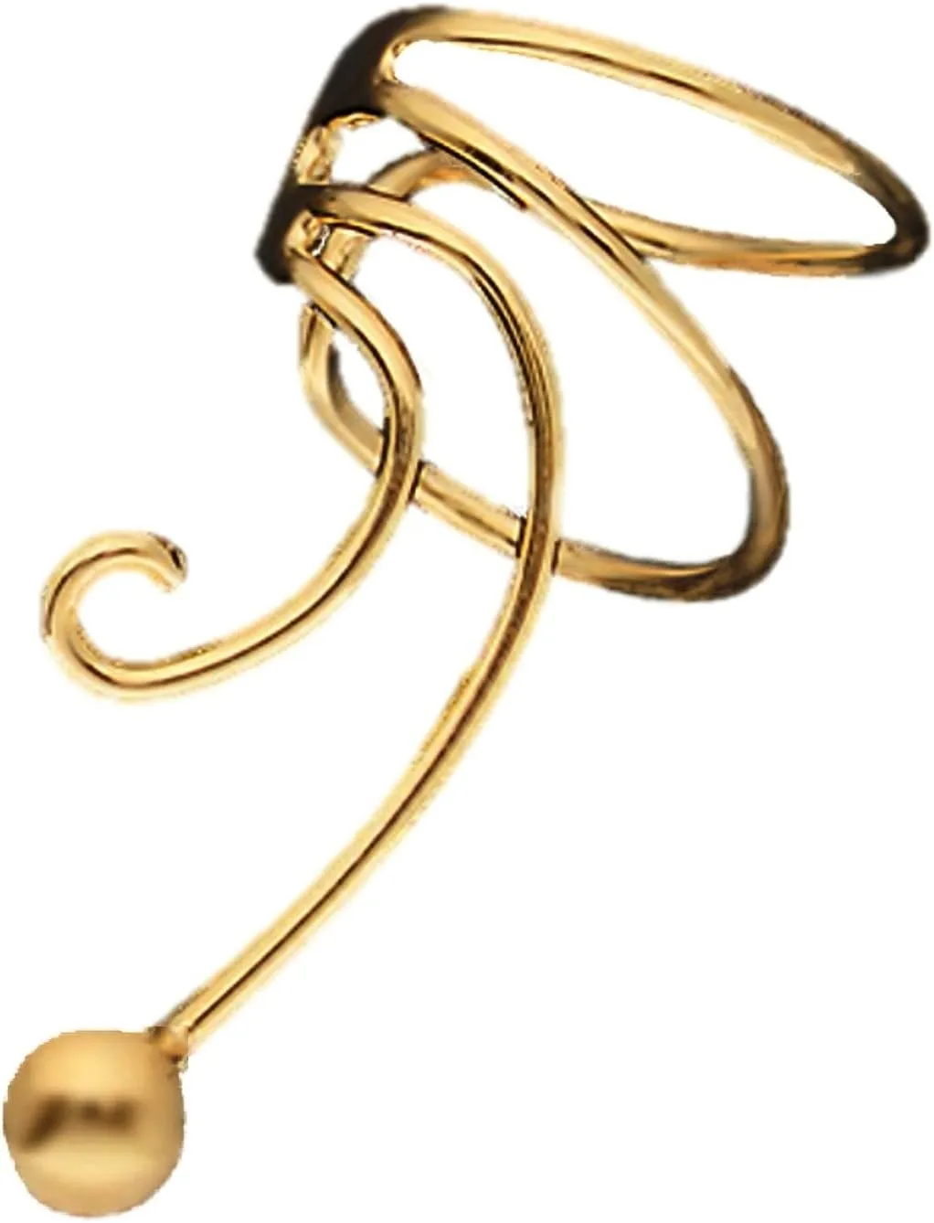 Simple Ball Gold On 925 Sterling Non-Pierced Left Wave Ear Cuff Earring