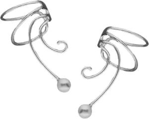 Simple Ball Pair 925 Sterling Silver Non-pierced Wave Ear Cuff Earrings