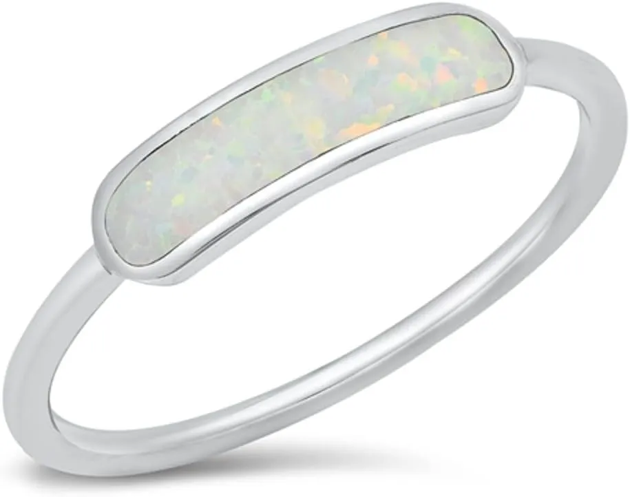 Simulated Opal Sideways Bar Ring Sterling Silver