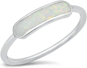 Simulated Opal Sideways Bar Ring Sterling Silver