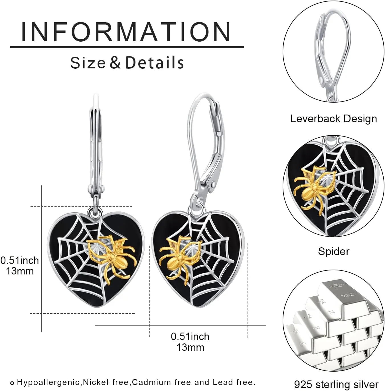 Skull/Pumpkin/Skeleton Hand/Ghost/Spider Earrings 925 Sterling Silver Halloween Heart Dangle Drop Leverback Earrings Gothic Punk Jewelry Gifts Halloween for Women