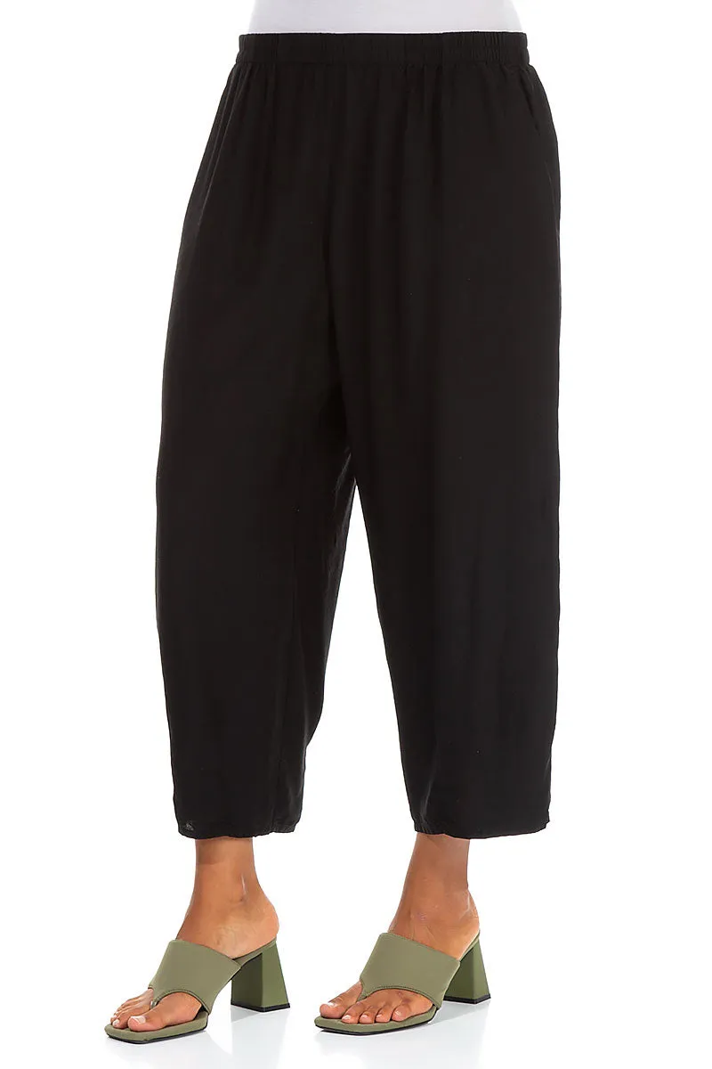 Slight Taper Black Silk Bamboo Trousers
