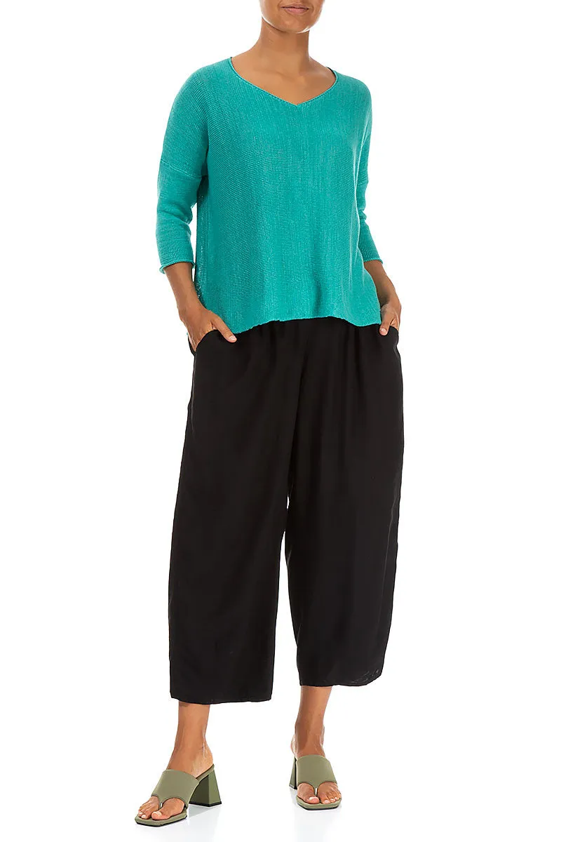 Slight Taper Black Silk Bamboo Trousers
