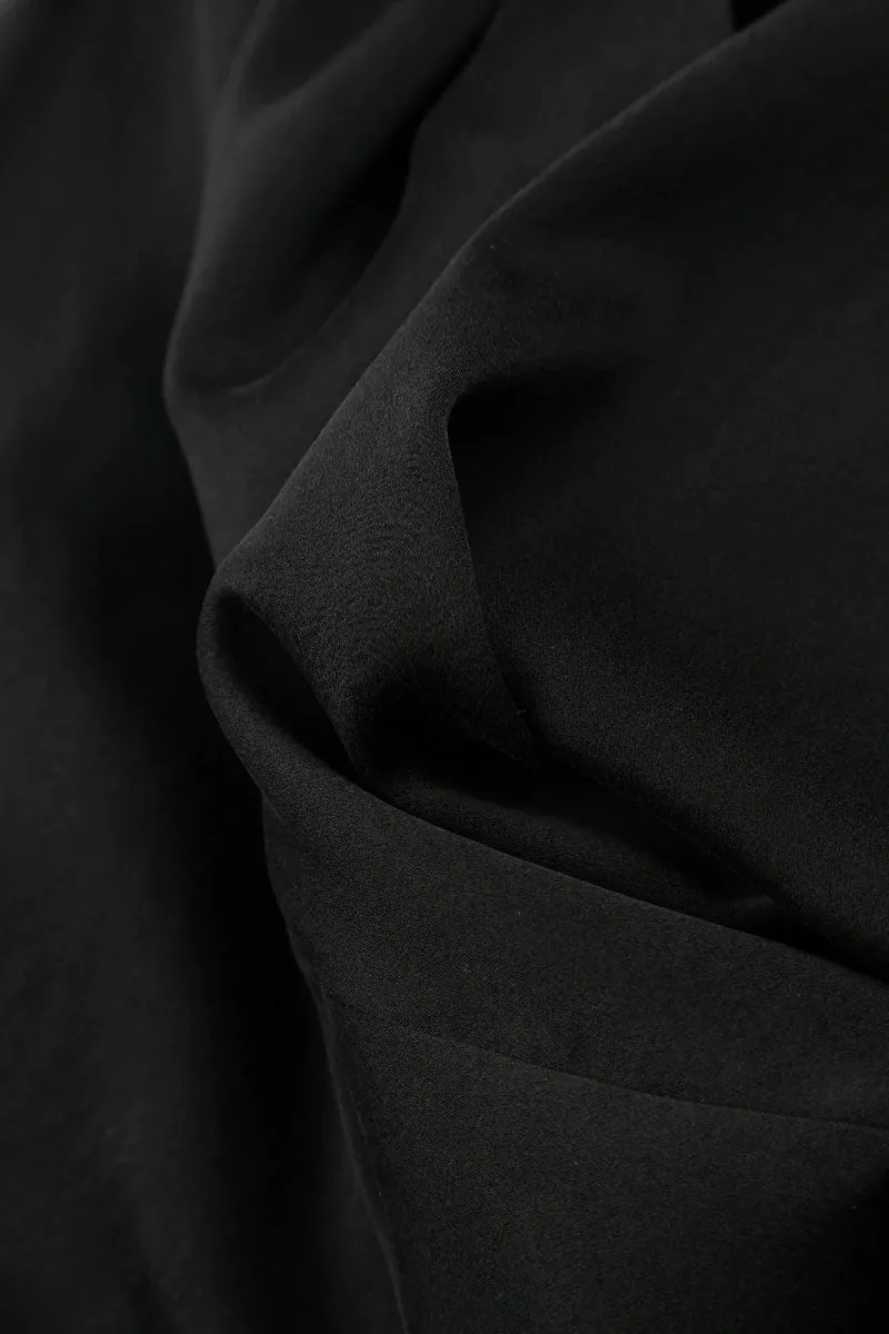 Slight Taper Black Silk Bamboo Trousers