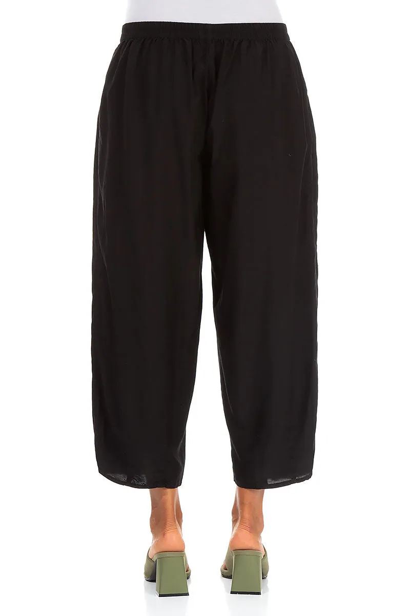 Slight Taper Black Silk Bamboo Trousers