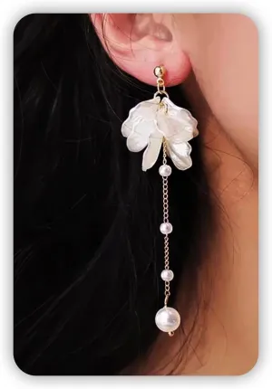 SmileBelle Pearl Earrings For Women, Ear Climbers Earrings For Women White Flower Drop Jewelry, Freshwater Pearl Bridal Jewelry As Summer Tassel Accessories for Wedding Gifts