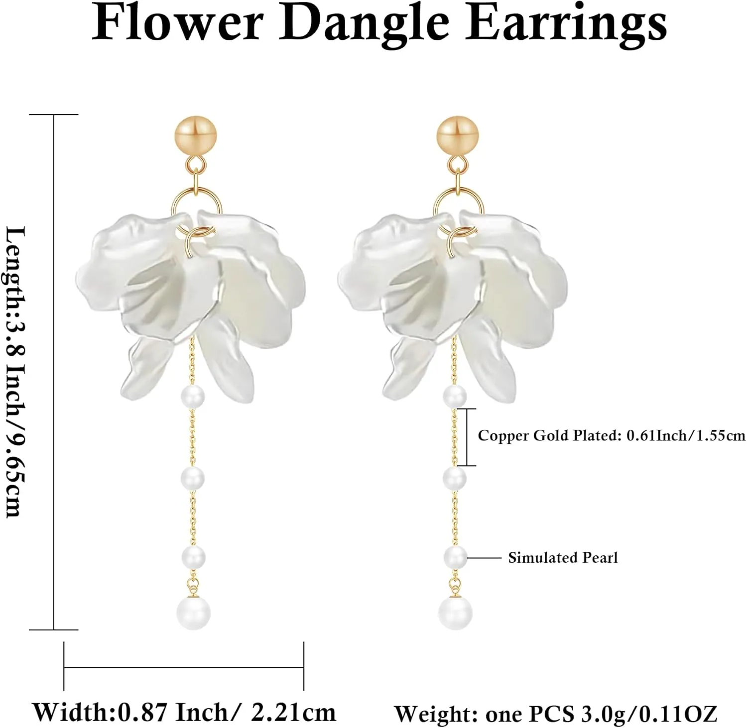 SmileBelle Pearl Earrings For Women, Ear Climbers Earrings For Women White Flower Drop Jewelry, Freshwater Pearl Bridal Jewelry As Summer Tassel Accessories for Wedding Gifts