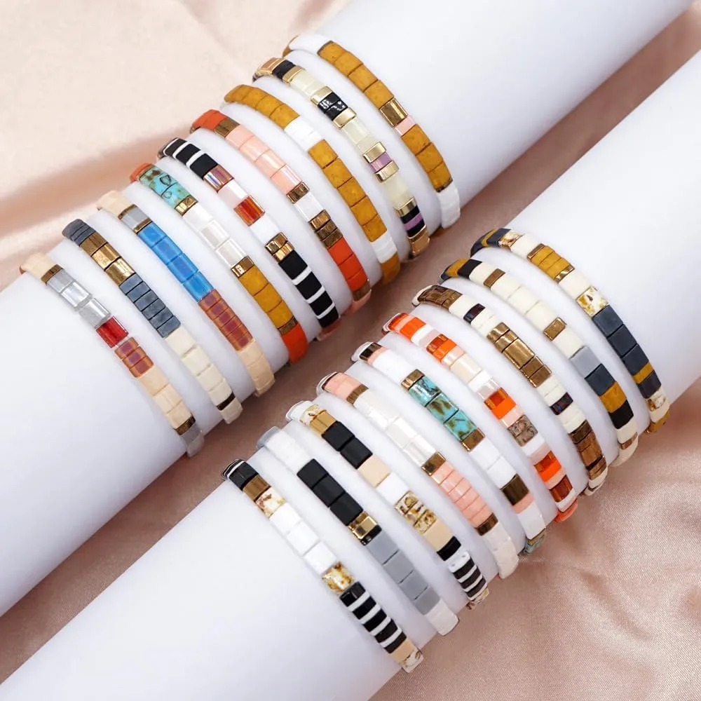 Sonateomber Tila Flat Beaded Stretch Bracelets for Women Colorful Beads Stack Bracelet