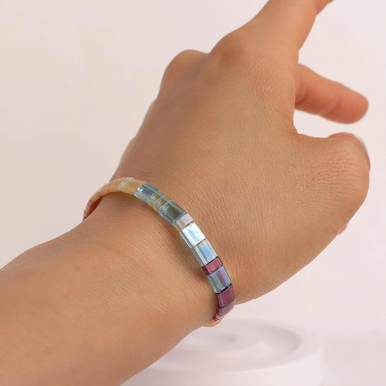 Sonateomber Tila Flat Beaded Stretch Bracelets for Women Colorful Beads Stack Bracelet