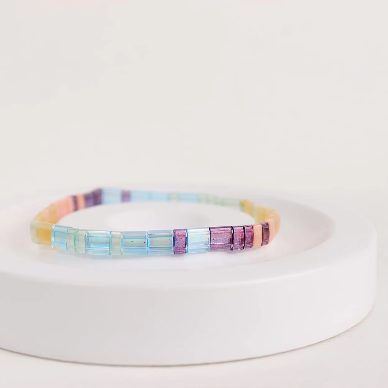 Sonateomber Tila Flat Beaded Stretch Bracelets for Women Colorful Beads Stack Bracelet