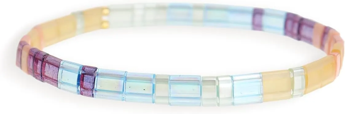 Sonateomber Tila Flat Beaded Stretch Bracelets for Women Colorful Beads Stack Bracelet
