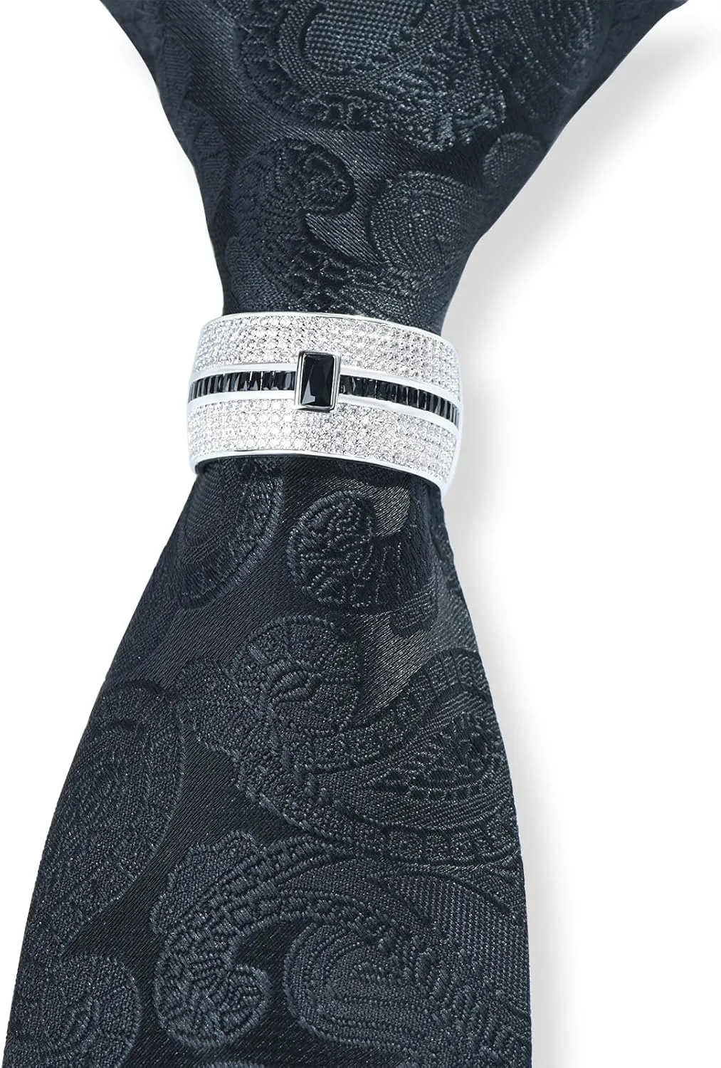 Sparkling Crystal Men's Neck Tie Ring Tie Clasp Necktie Clips Holder Tie Accessories with Box for Wedding Jewelry Gift