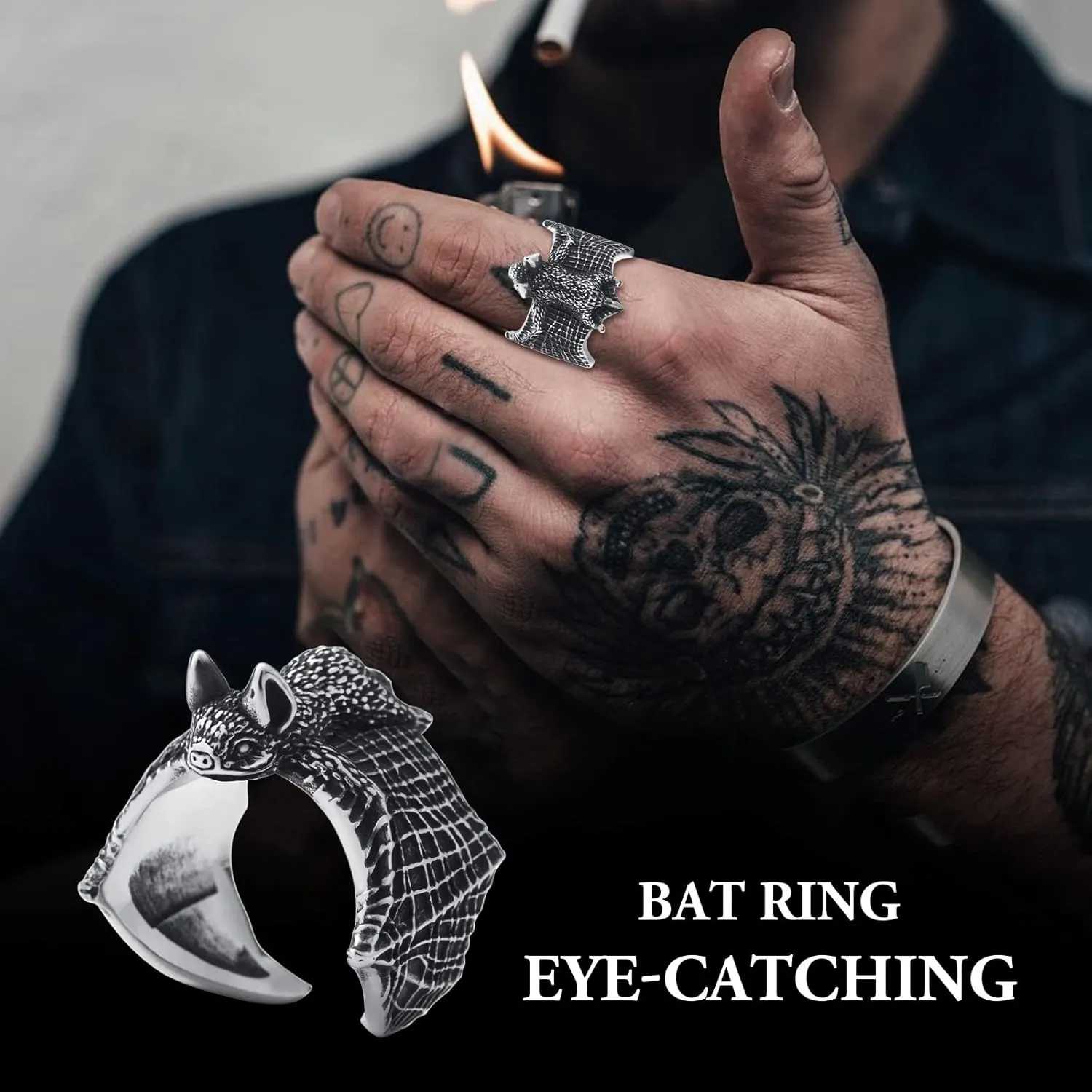 Spider/Bat/Gorilla/Eagle Rings for Men Stainless Steel Gothic Punk Biker Rings for Men Size 8/9/10/11/12/13